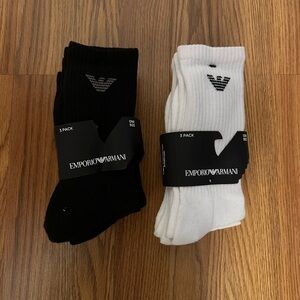 Emporio Armani Mens B&W Crew Socks Everyday Sports Cotton Trainer 3 Pair Socks